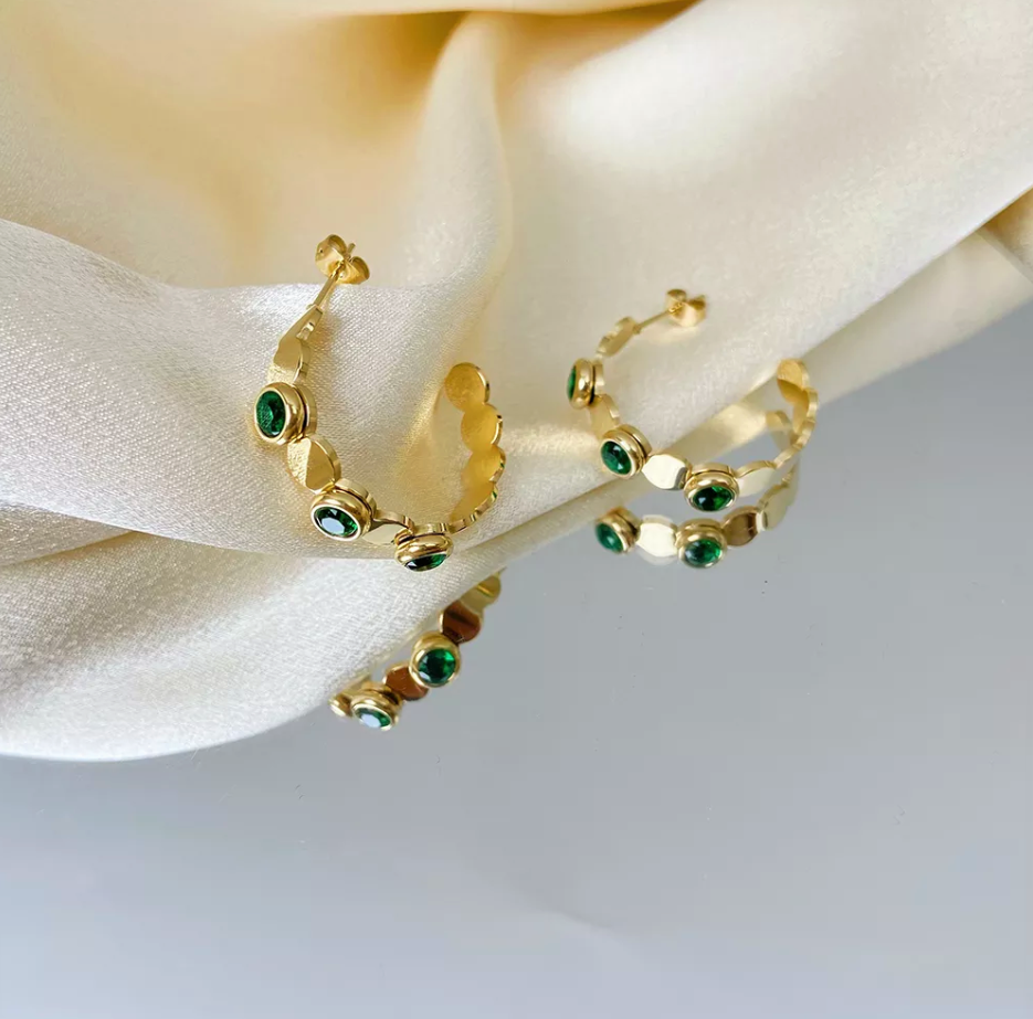 Green Gemstone Hoop Earrings