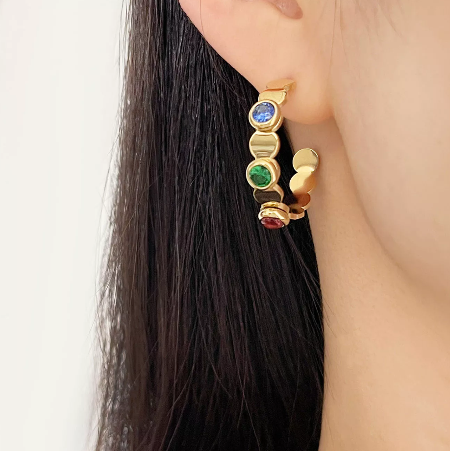Multi Gemstone Hoop Earrings